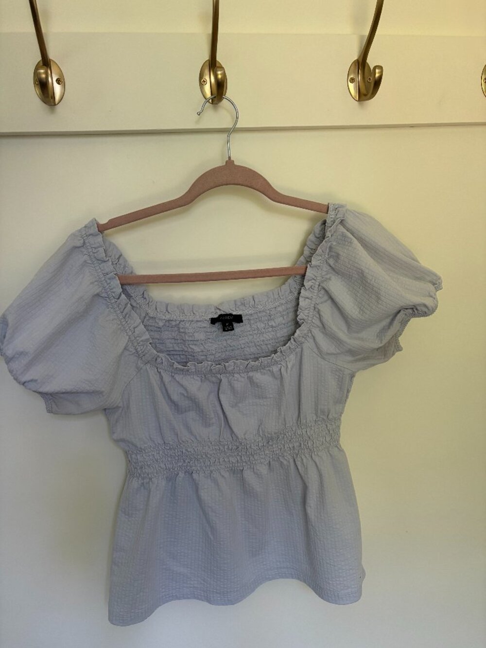 .Crew Seersucker Smocked Peplum Top, Serene Blue/Grey